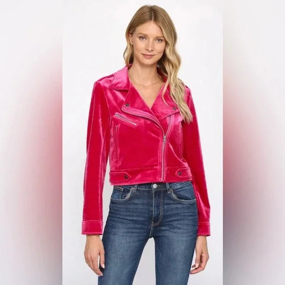 NWT Fate Tiff Magenta Velvet Moto Jacket, Small - Picture 4 of 7